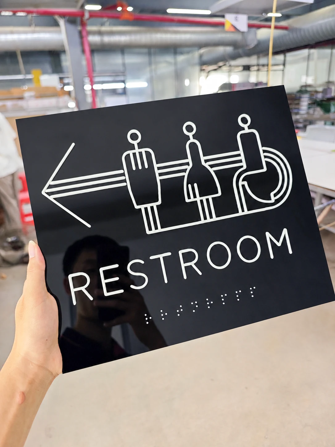 Accessible Restroom Directional Tactile Sign