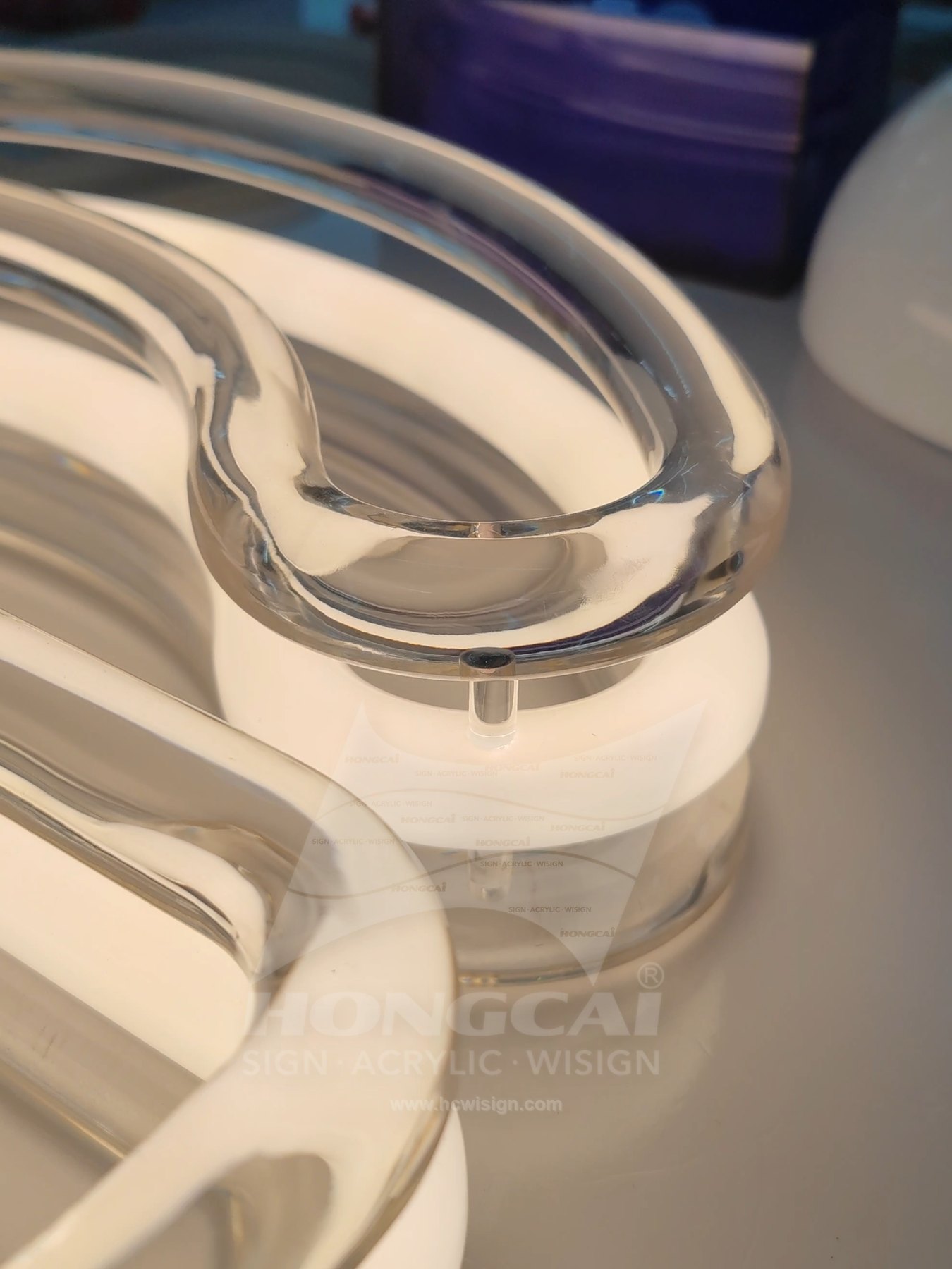 CNC-Machined Flame-Polished Acrylic G Sign — Close view of the CNC-machined, sanded, and flame-polished transparent edge